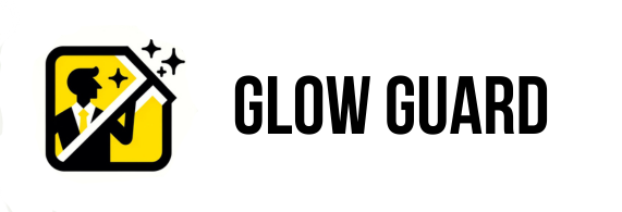 The logo for glow guard is yellow and black and says glow guard.