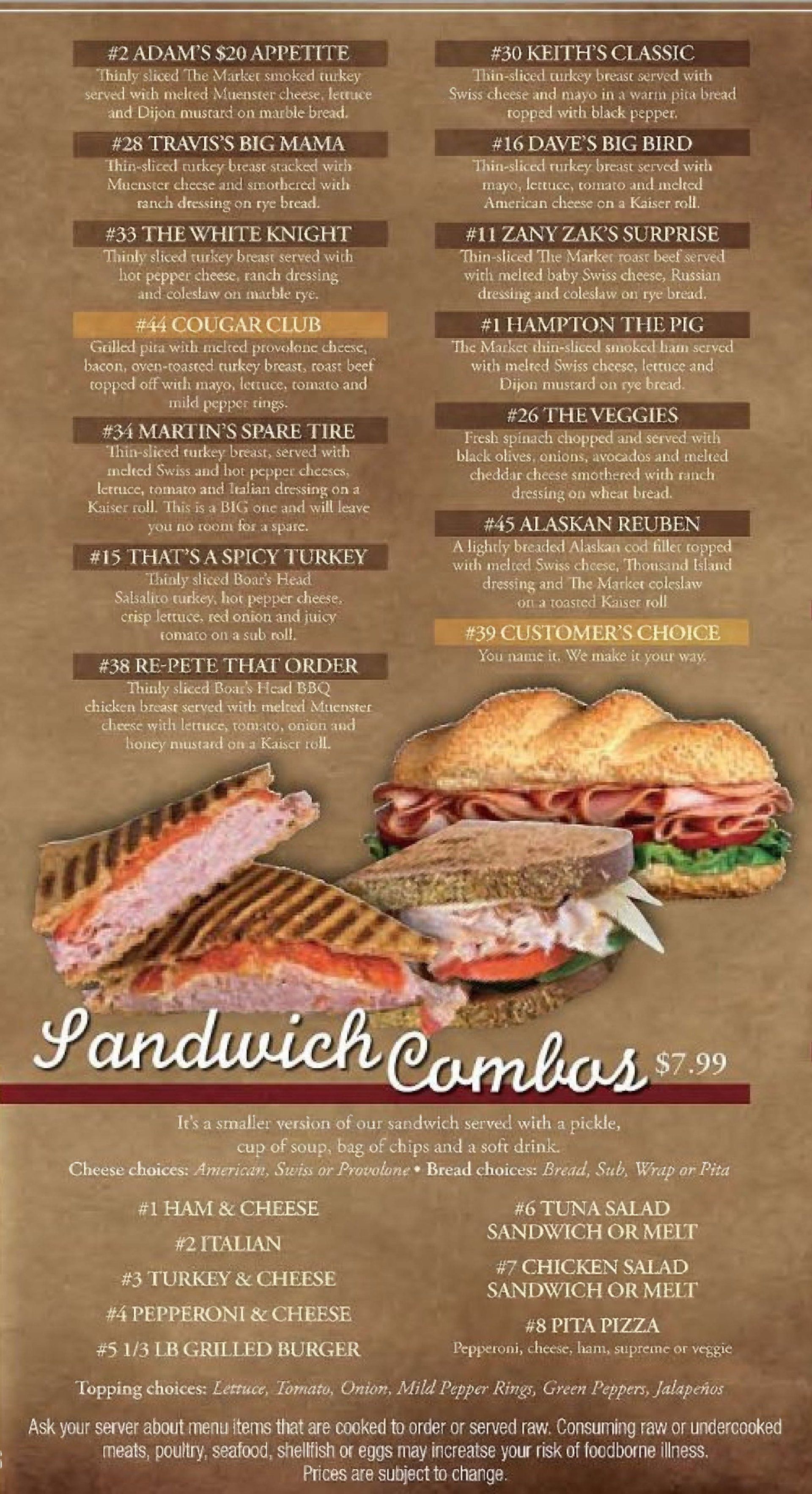 Sandwich Shop — Sandwich Combos Menu in Brownstown, MI