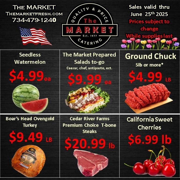 A flyer for the market shows various items for sale