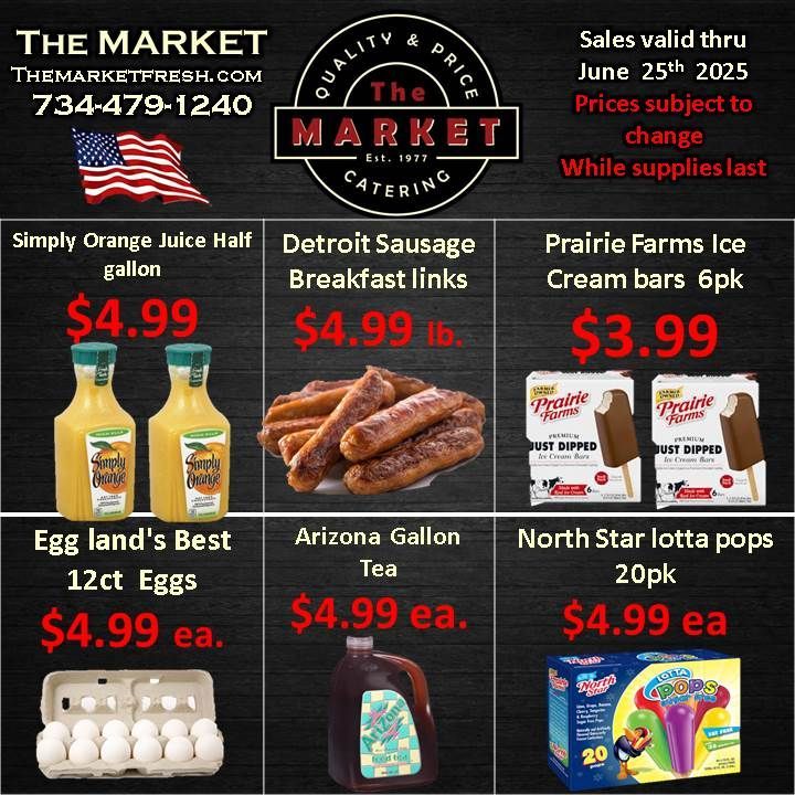 A flyer for the market shows a variety of items for sale