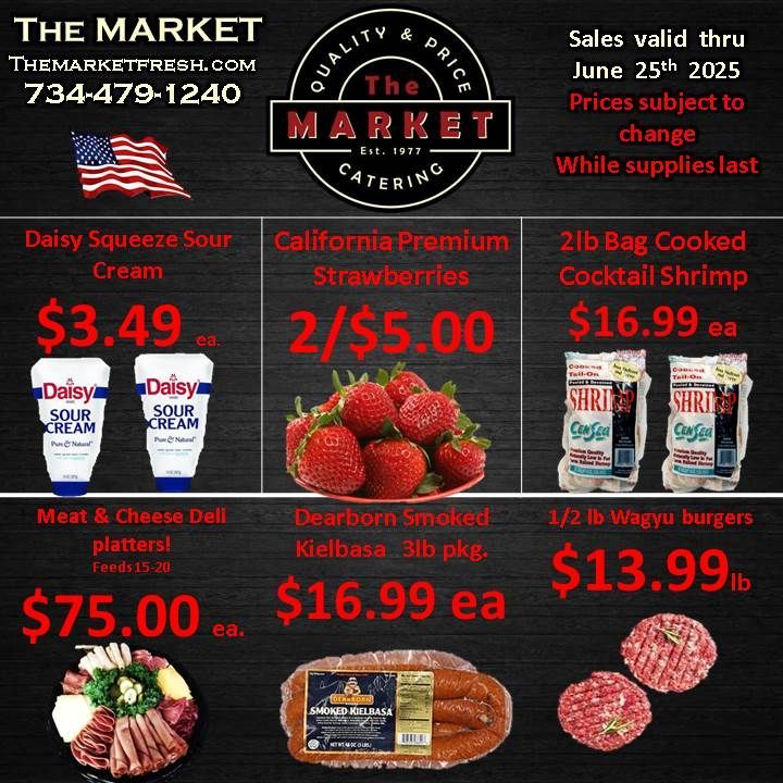 A flyer for the market catering shows a variety of items for sale