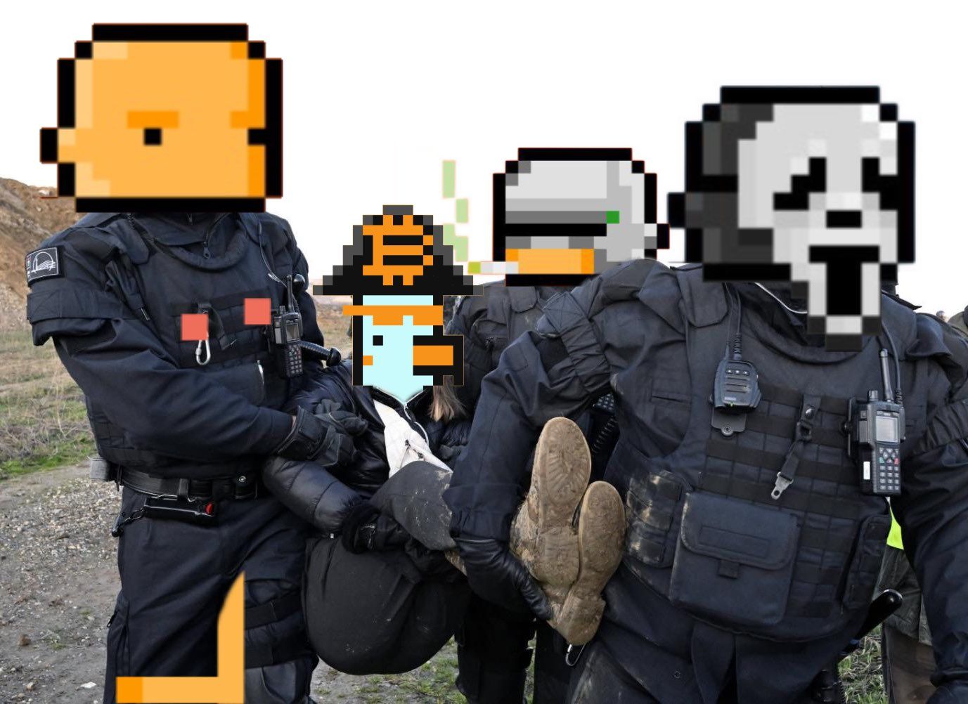 A pixel art of a group of police officers standing next to each other