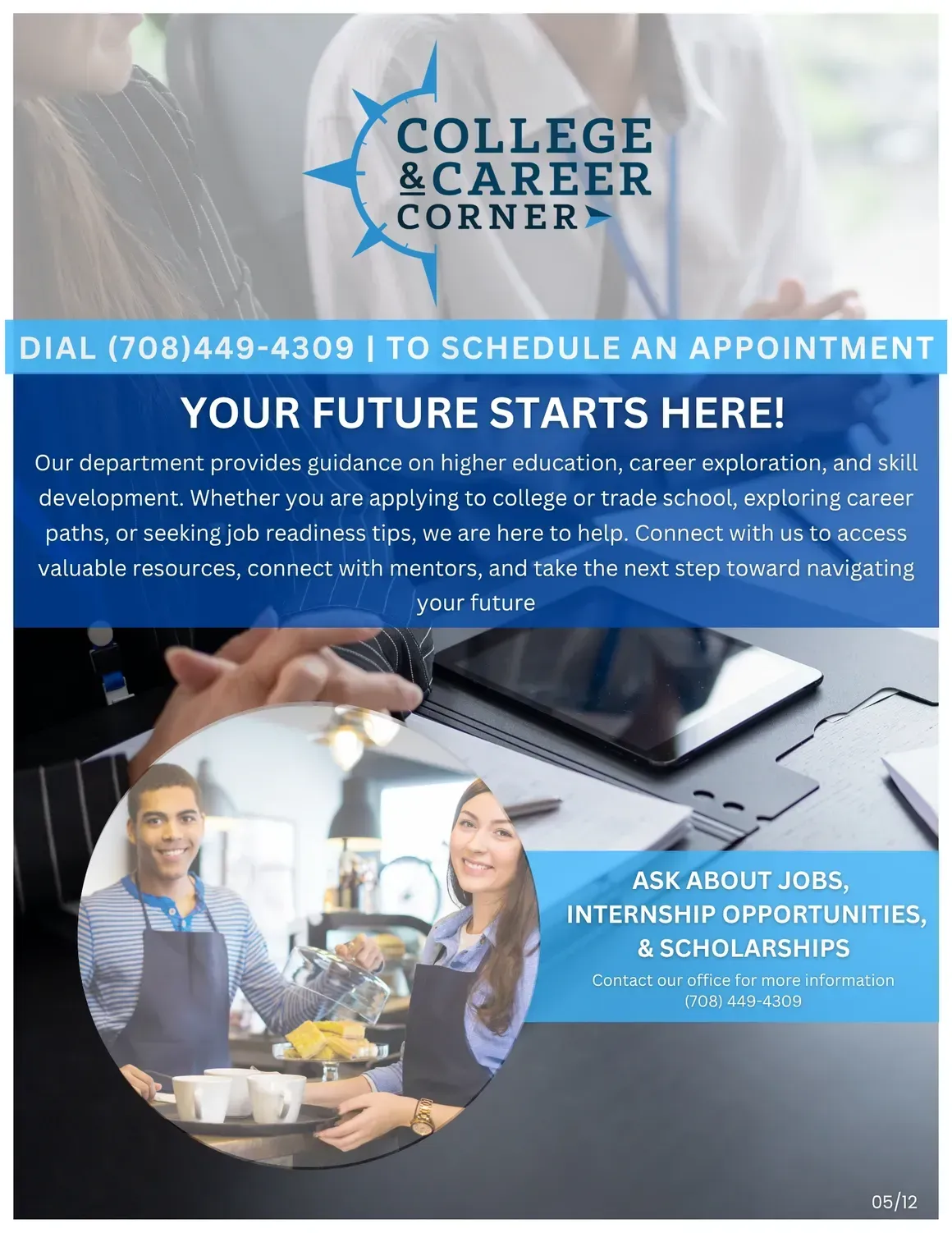 Flyer for College & Career Corner.  Text: 