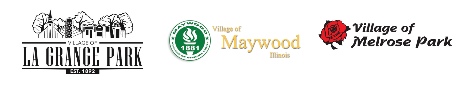 Logos for La Grange Park, Maywood, and Melrose Park.