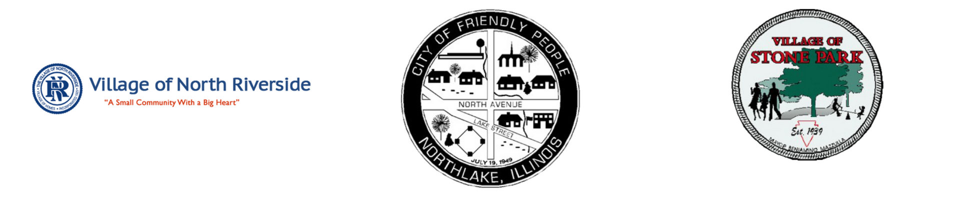 Logos of Village of North Riverside, Cook County, and Village of Downers Grove.