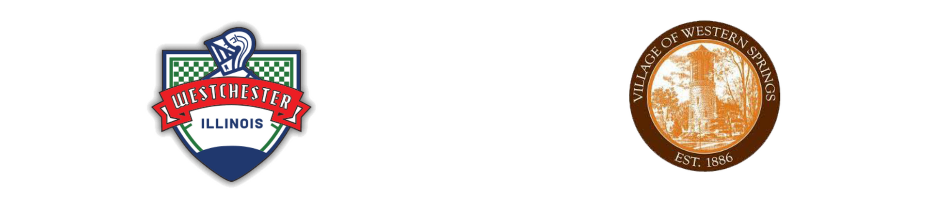 Two logos side by side. One is a shield with red banner. The other is a brown seal.