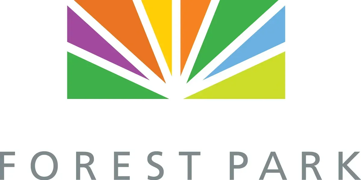 Logo for Forest Park: colorful geometric design above the text 