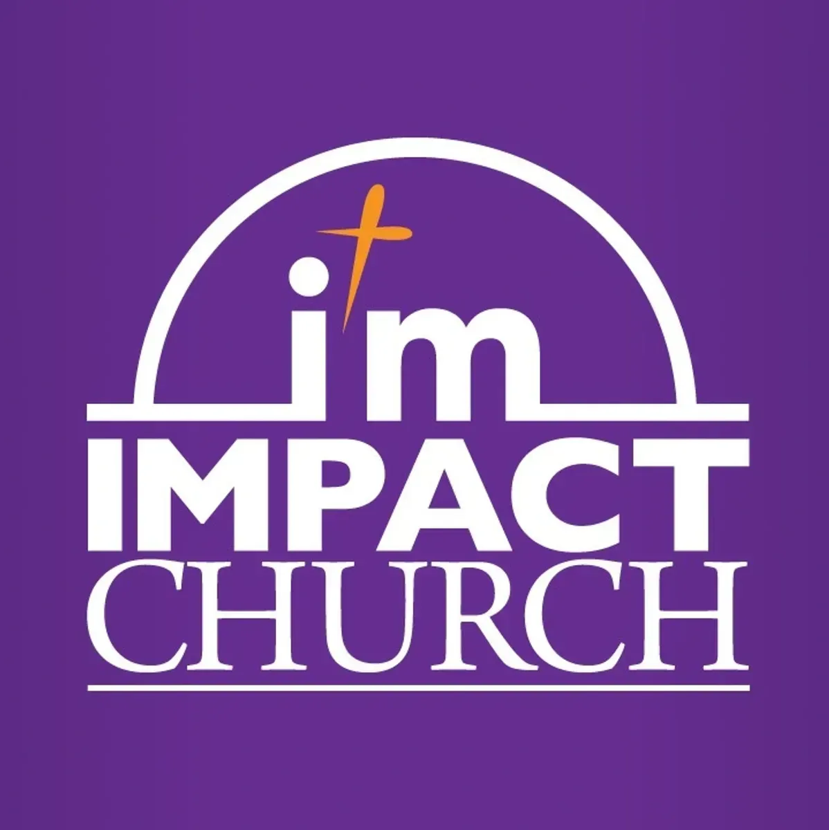 Logo for Impact Church: White text on a purple background. The text reads 