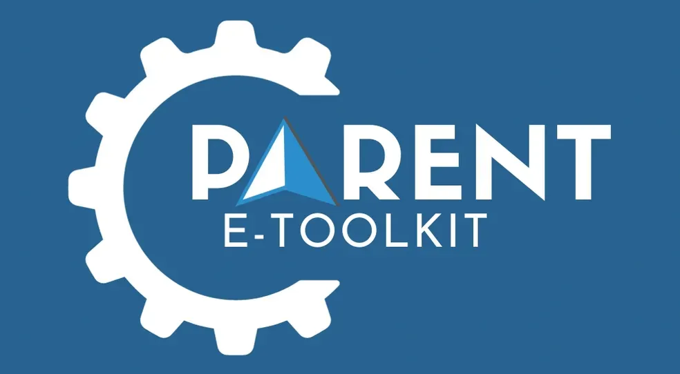 Parent E-Toolkit logo: white gear around blue 