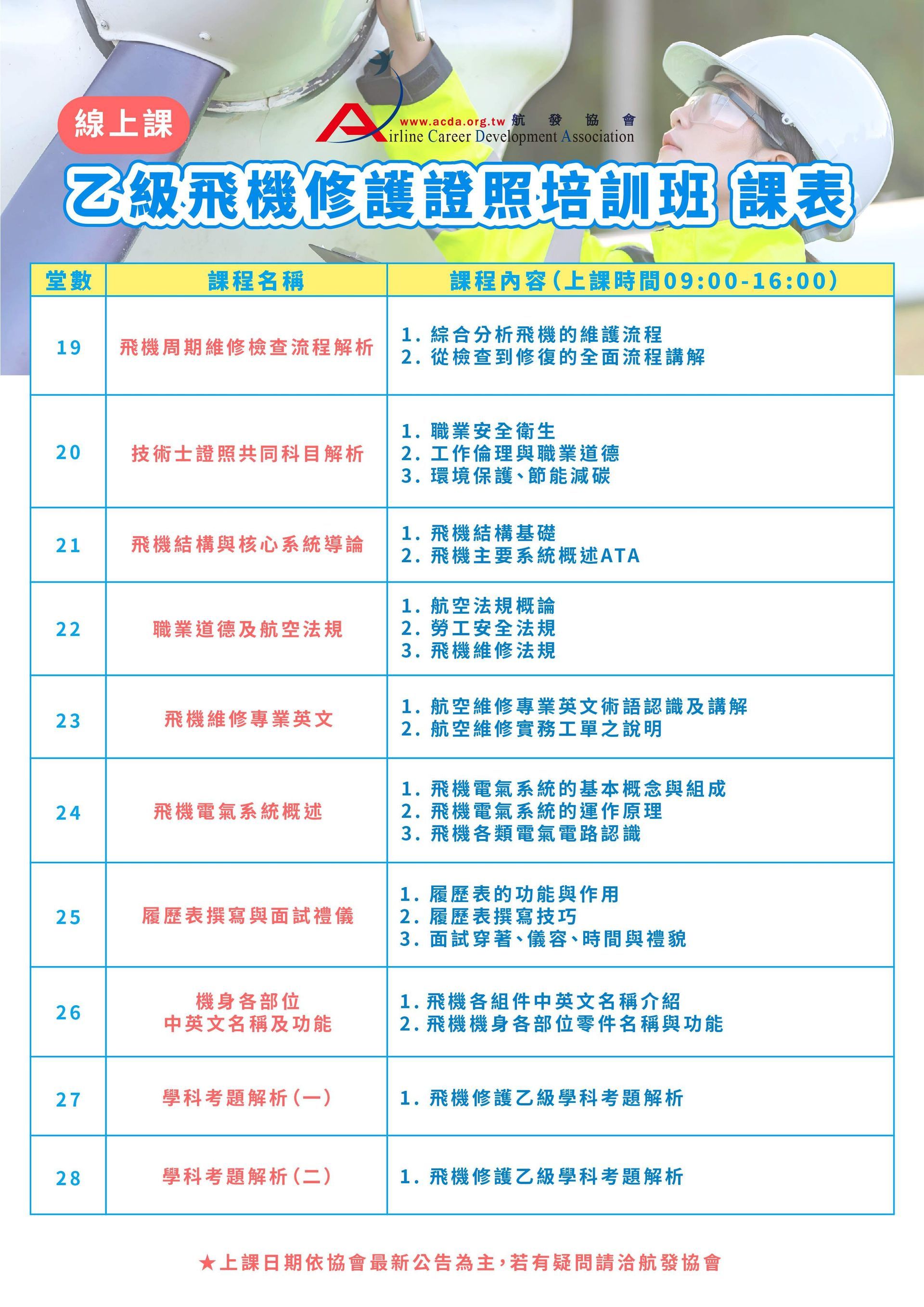 飛機修護、飛機維修、丙級飛機修護證照、乙級飛機修護證照、航空補習班、職訓課程、免費課程