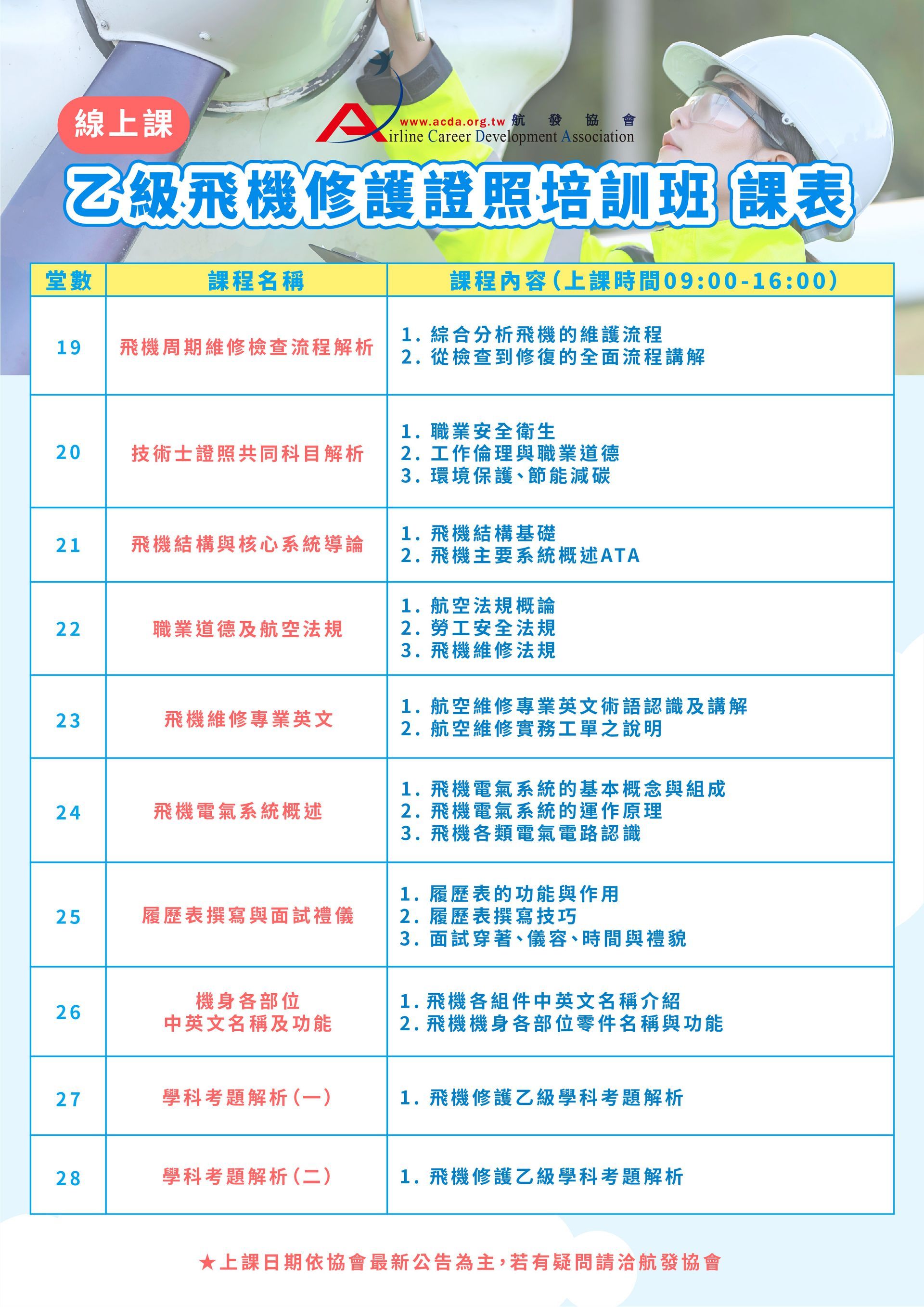 飛機修護、飛機維修、丙級飛機修護證照、乙級飛機修護證照、航空補習班、職訓課程、免費課程