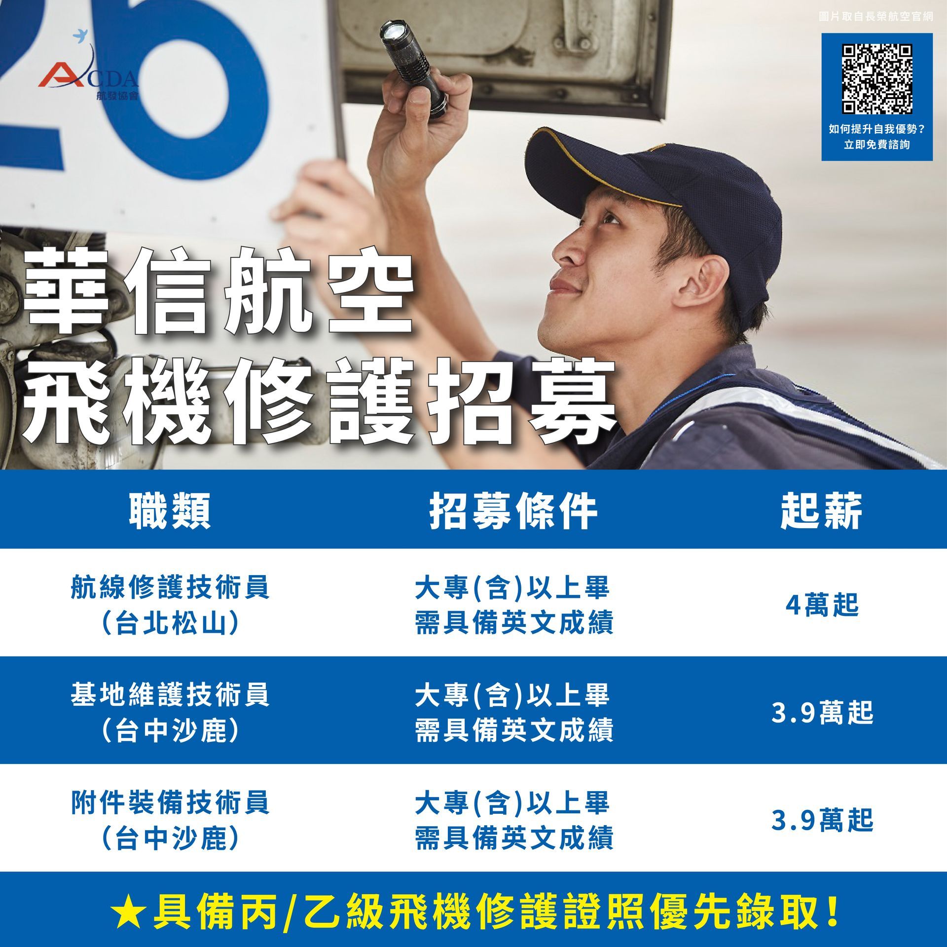 華信航空、飛機修護、飛機維修、飛機修護學校、職訓課程、免費課程