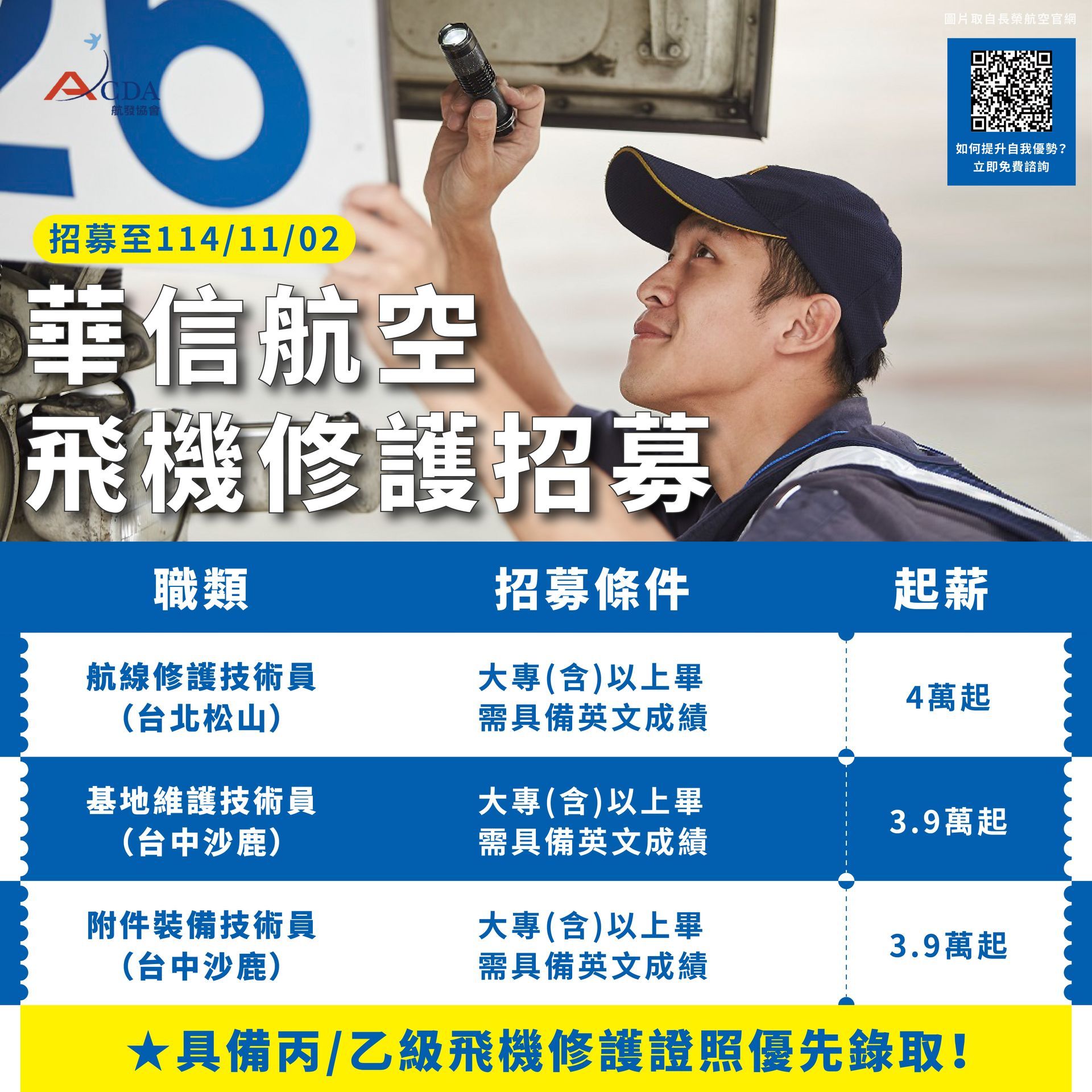 華信航空、飛機修護、飛機維修、飛機修護學校、職訓課程、免費課程