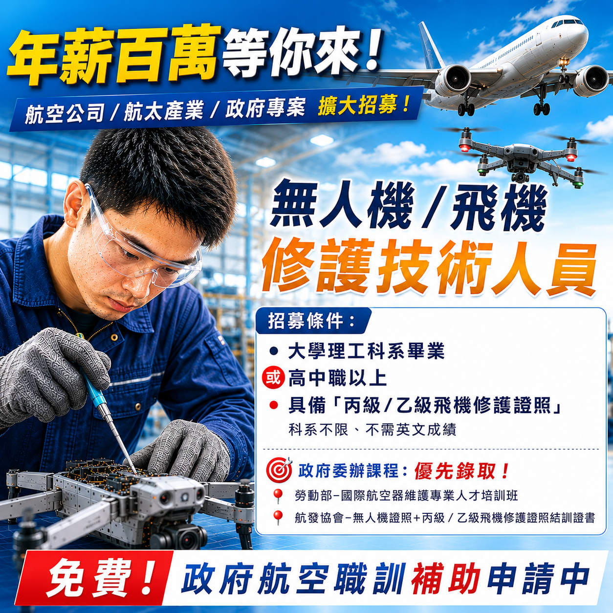 無人機、無人機證照、技能培訓、職訓課程、免費培訓、退輔會職訓 無人機、無人機證照、技能培訓、職訓課程、免費培訓、退輔會職訓