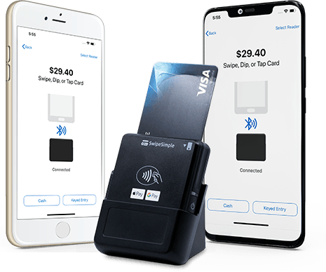 A visa card is being inserted into a phone.