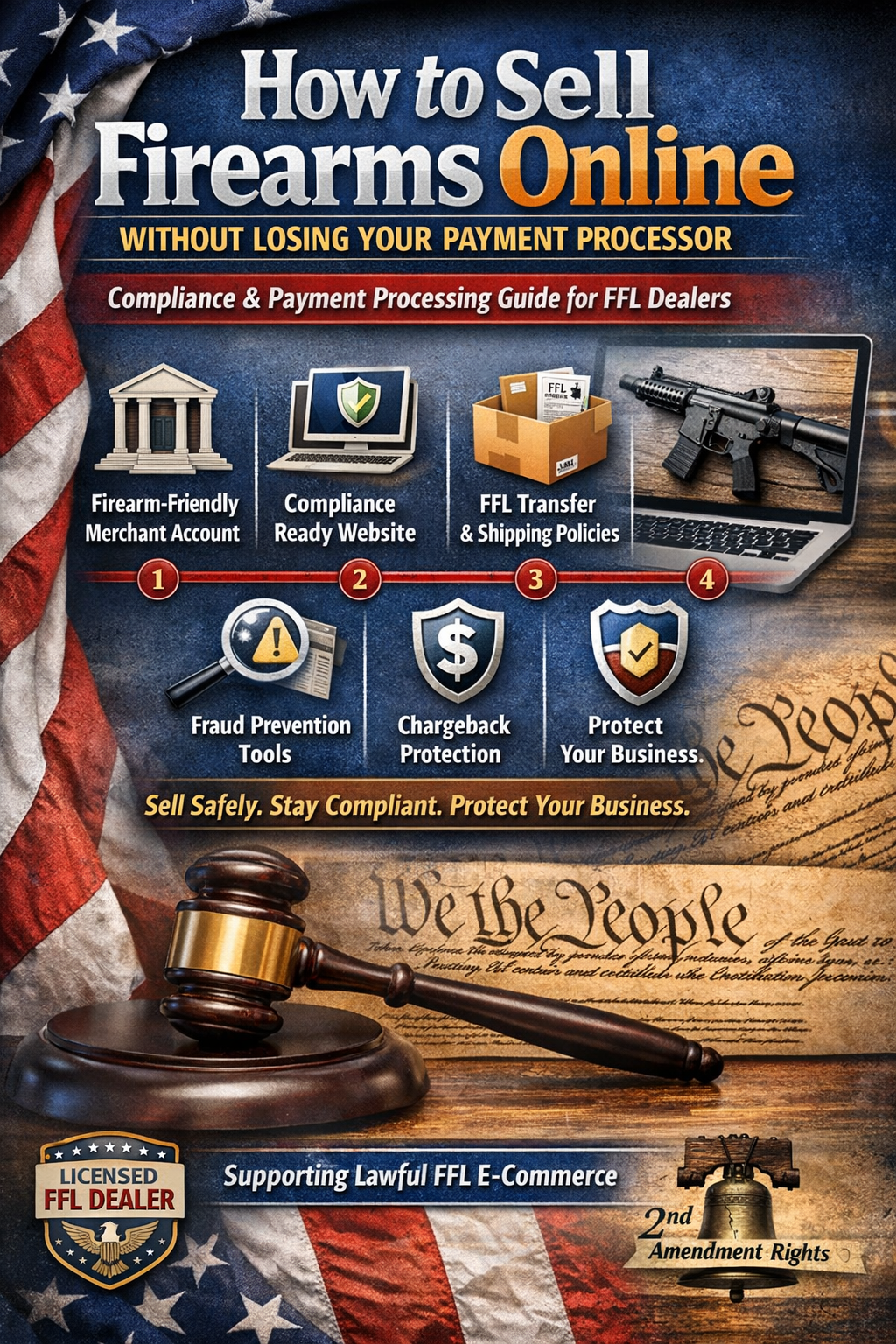 Featured image for the EPIC Merchant Systems guide to selling firearms online safely with compliant 