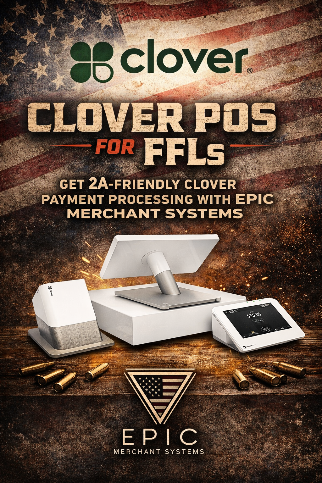 Clover POS system for FFL retail businesses using 2A-friendly payment processing through EPIC Mercha