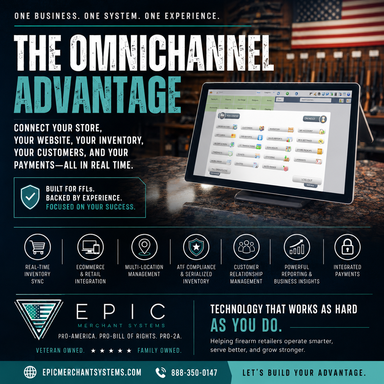Firearm retailer using an integrated omnichannel POS for inventory, ecommerce, and payments