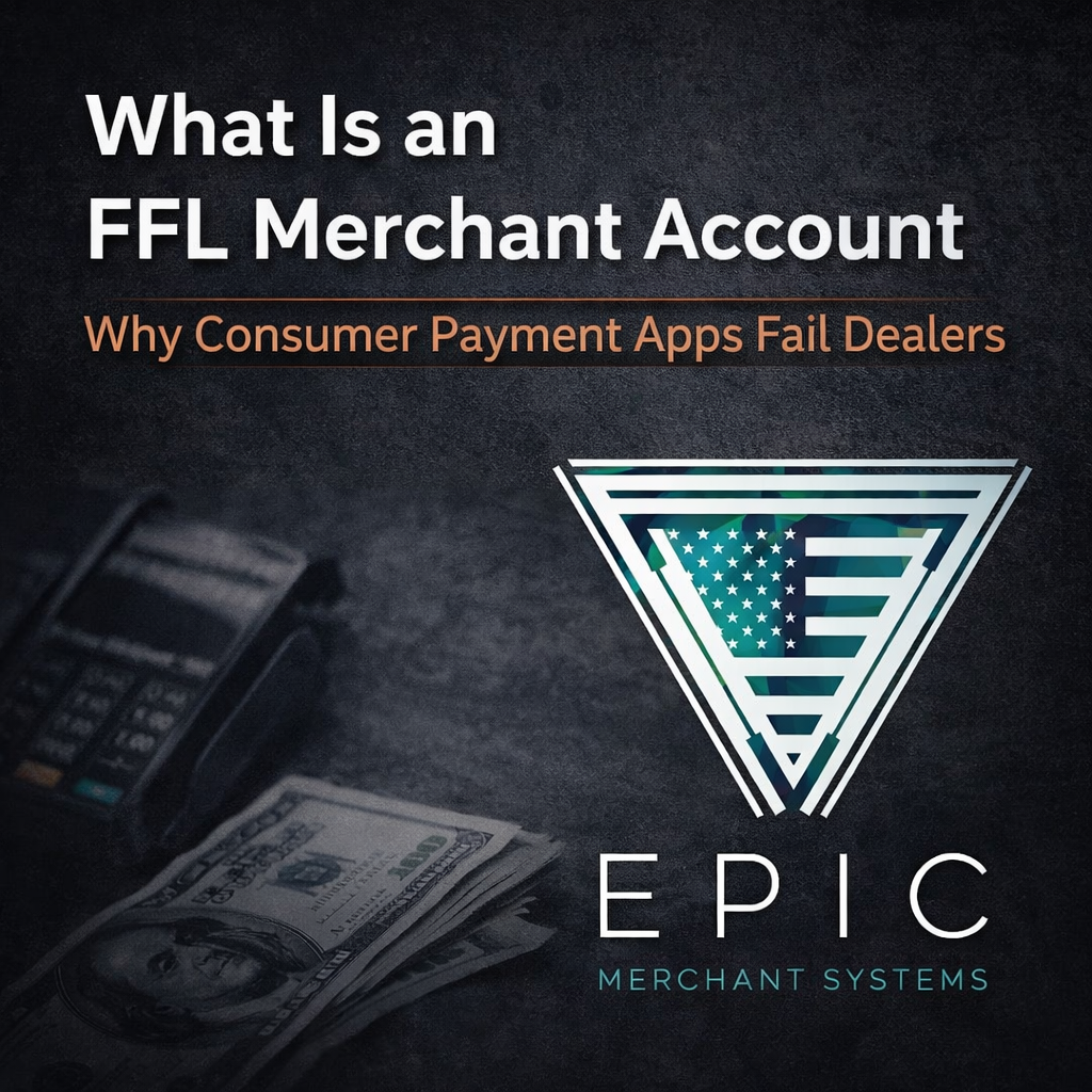 Graphic showing the EPIC Merchant Systems logo alongside the headline “What Is an FFL Merchant Accou