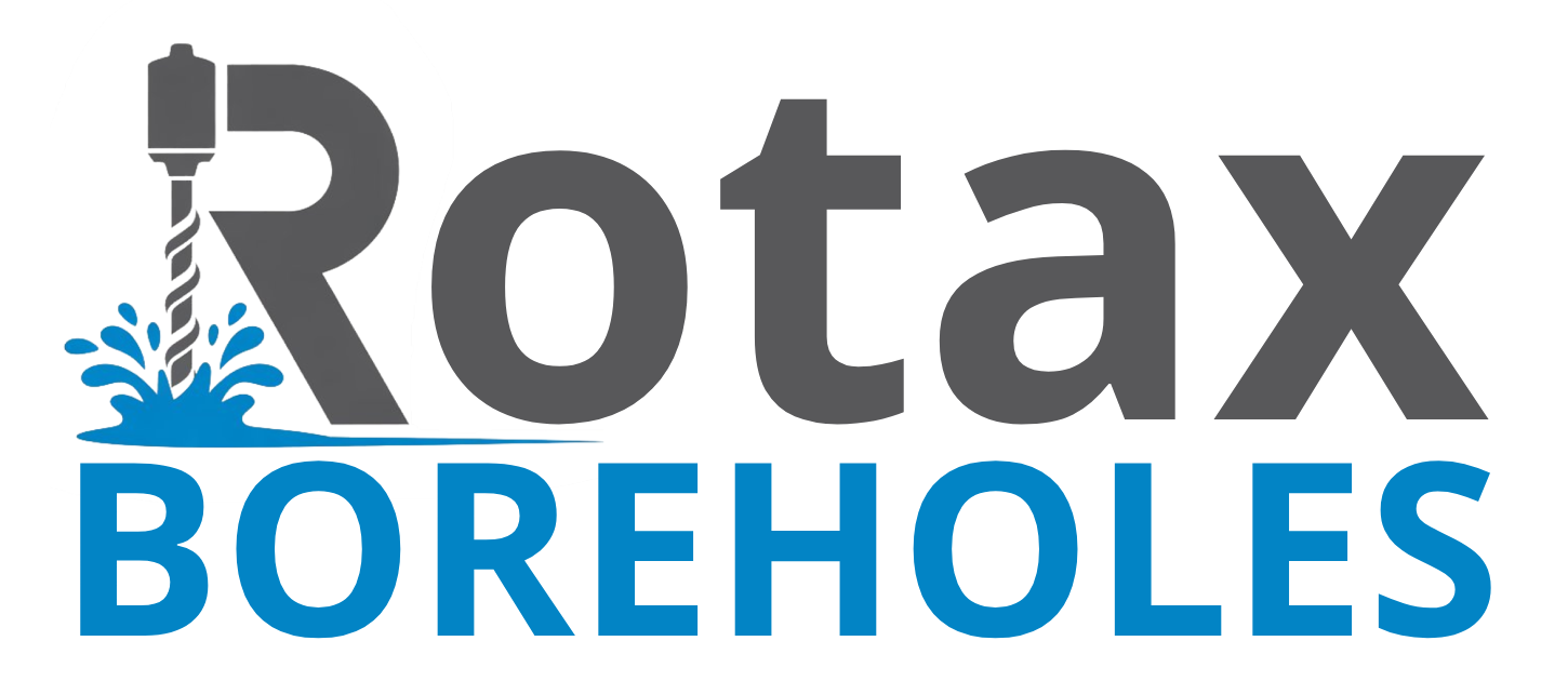 The logo for rotax boreholes shows a drill bit and a splash of water.