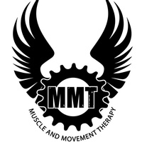 A logo for muscle and movement therapy with wings and a gear.