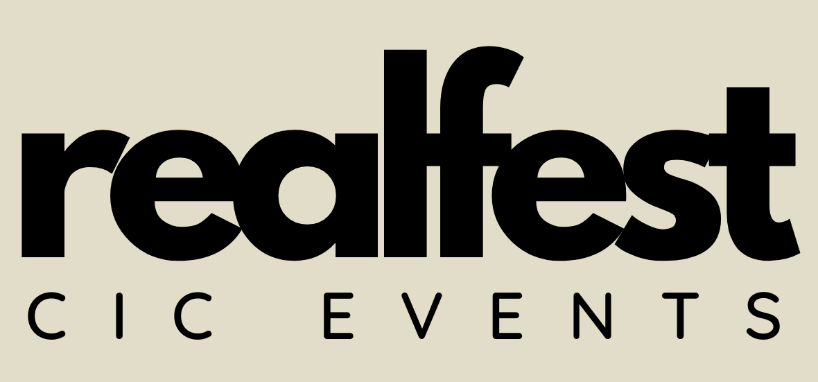 A black and white logo for realfest cic events
