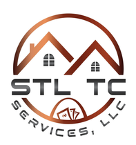 Logo for STL TC Services, LLC: brown circle with two house outlines, cash, and text.