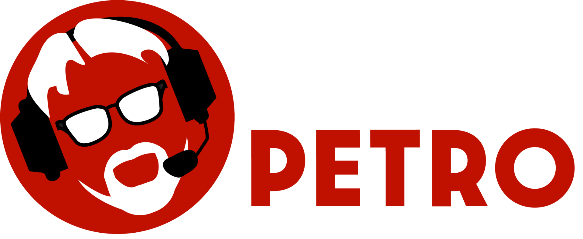 Petro logo with a man wearing headphones and glasses