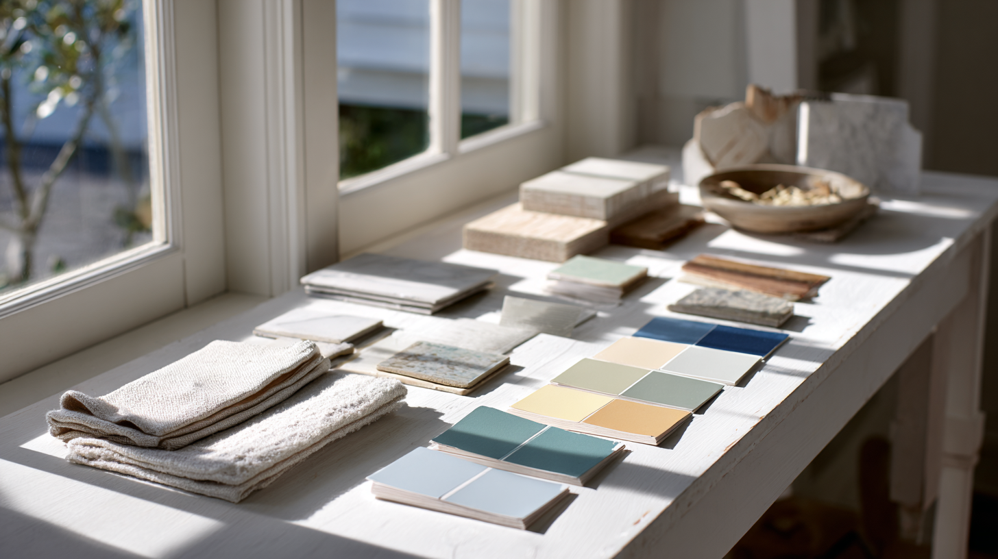 Paint swatches and fabric samples used to combine colors in your home design