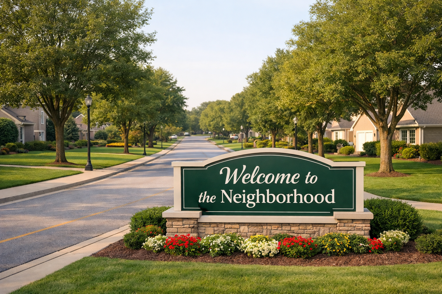 Welcome sign at the entrance of a quiet Milwaukee suburb