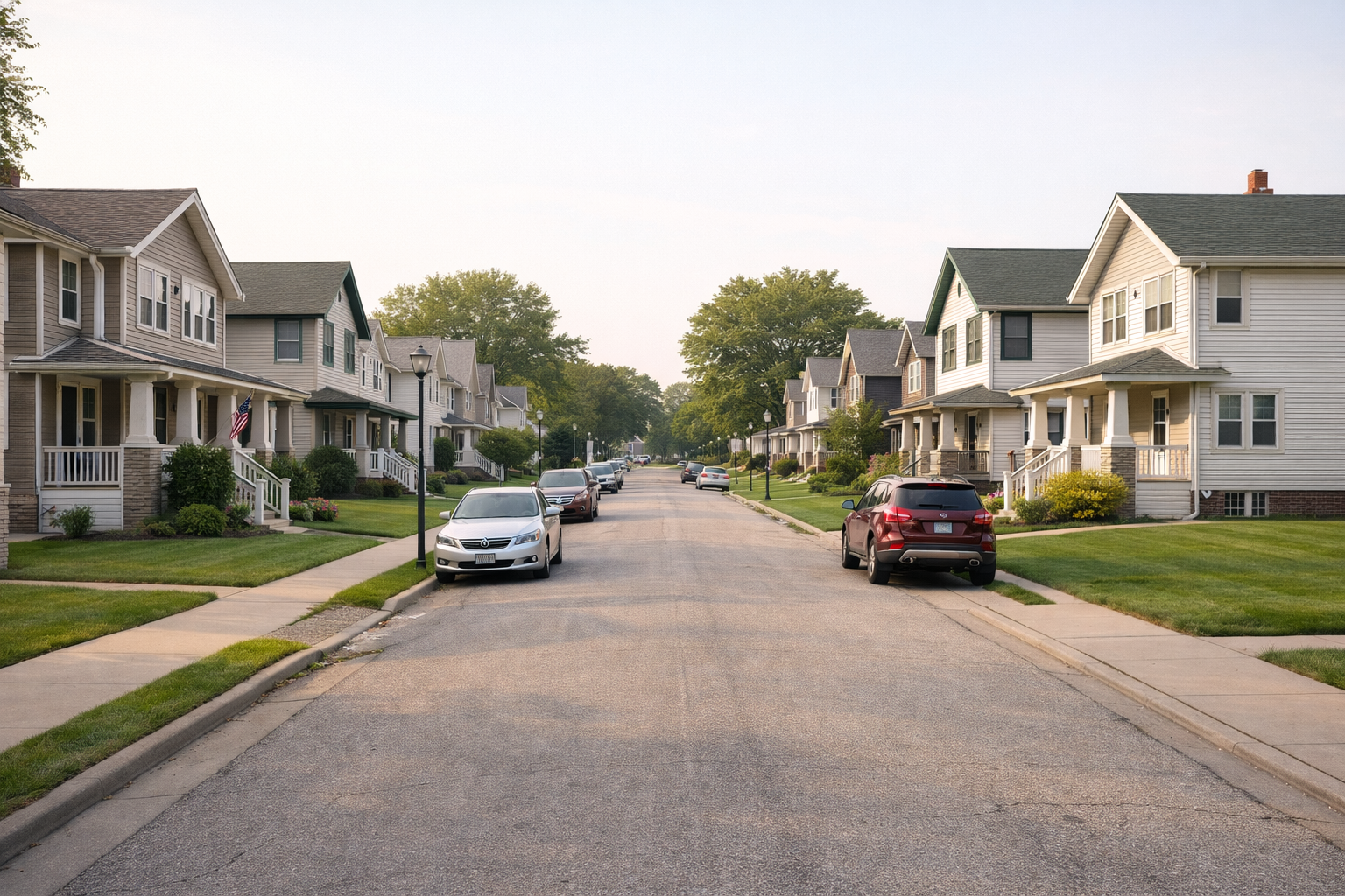 Quiet residential street with modest homes in West Allis