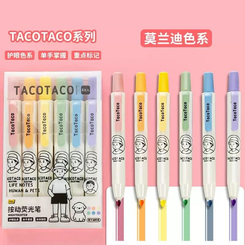 TacoTaco按壓式螢光筆6入