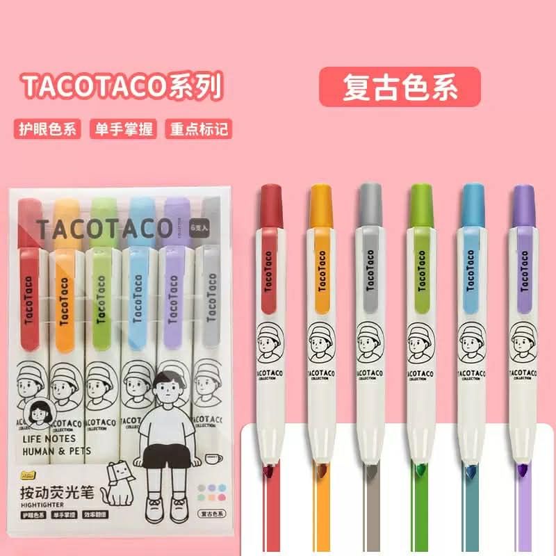 TacoTaco按壓式螢光筆6入