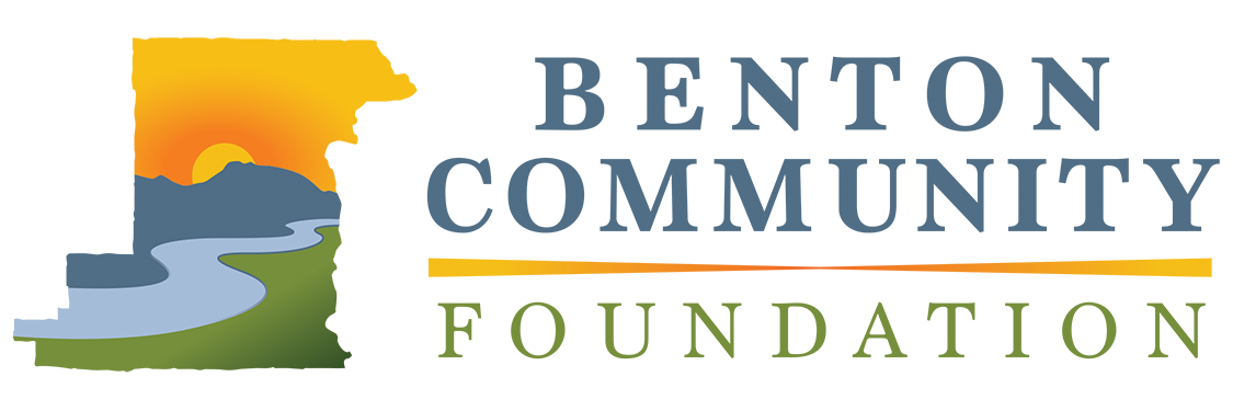 The benton community foundation logo shows a river and mountains