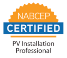 NABCEP Certified PV Installation Professional logo with orange sunburst and blue CERTIFIED banner