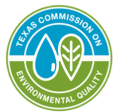 Texas Commission on Environmental Quality logo with blue water drop and green leaf icon