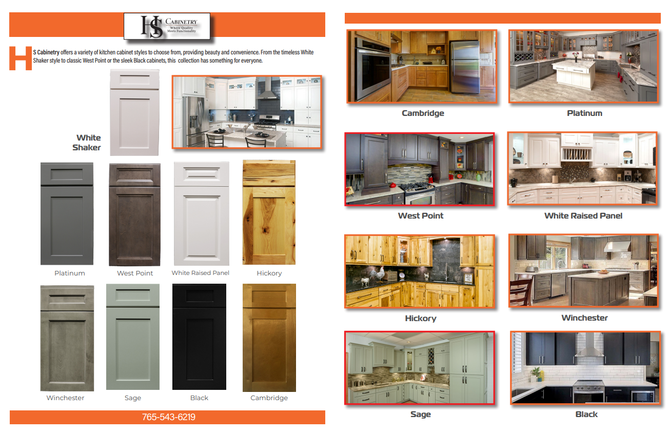 A brochure showing different types of kitchen cabinets