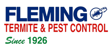 Fleming Termite & Pest Control logo. Blue text 
