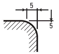 No more than a 5mm radius