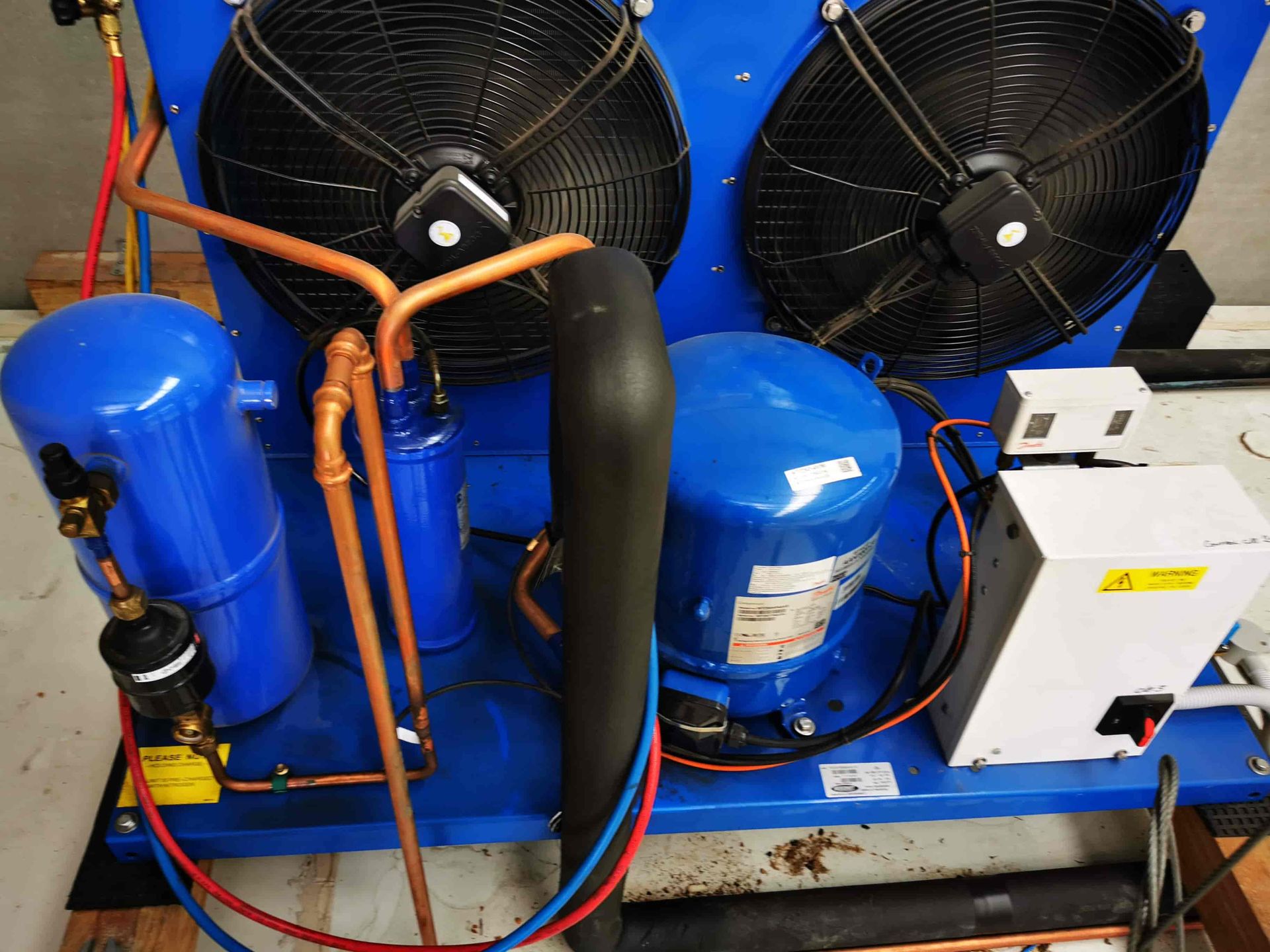 A blue machine with a lot of wires coming out of it — Chillzone Refrigeration and Air Conditioning in Caboolture, QLD