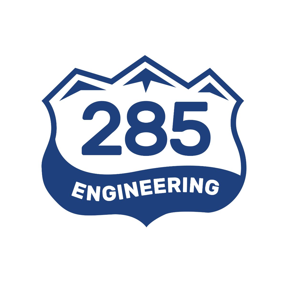 A blue and white logo for 285 engineering