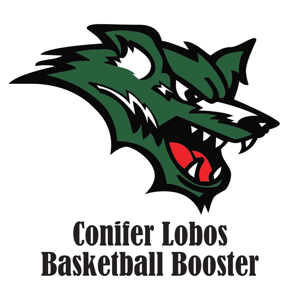 A logo for the conier lobos basketball booster