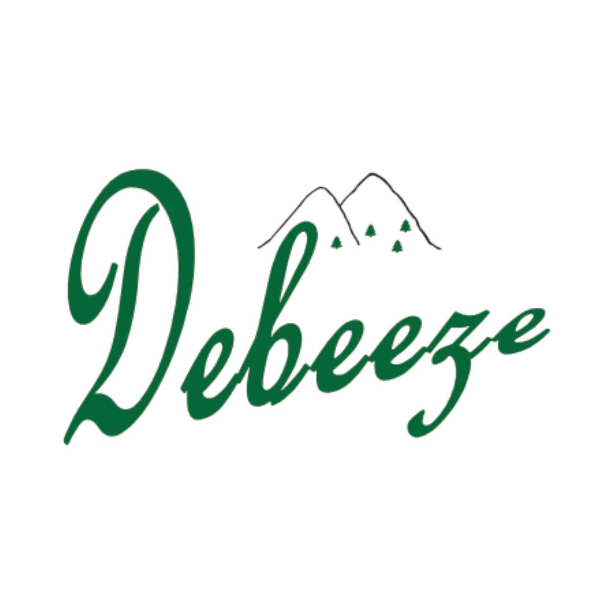 A green debreeze logo with mountains in the background