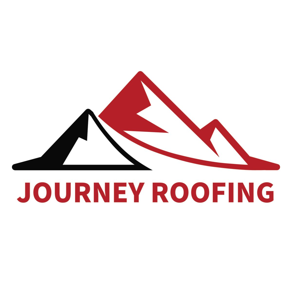 A logo for journey roofing with a mountain in the middle