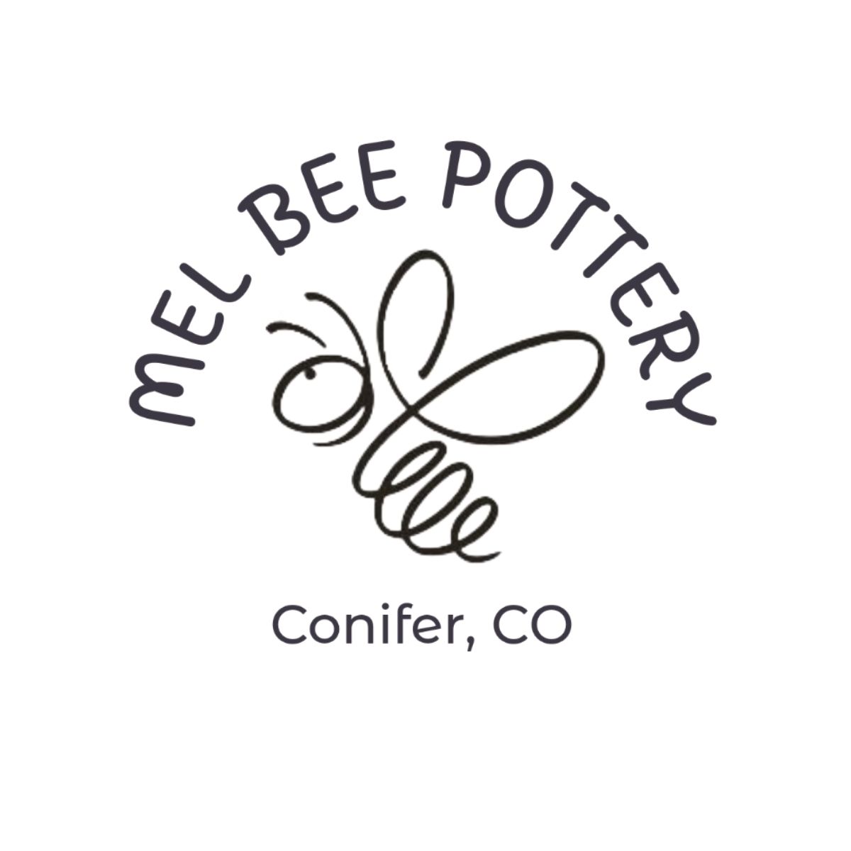A logo for mel bee pottery in conifer, Colorado