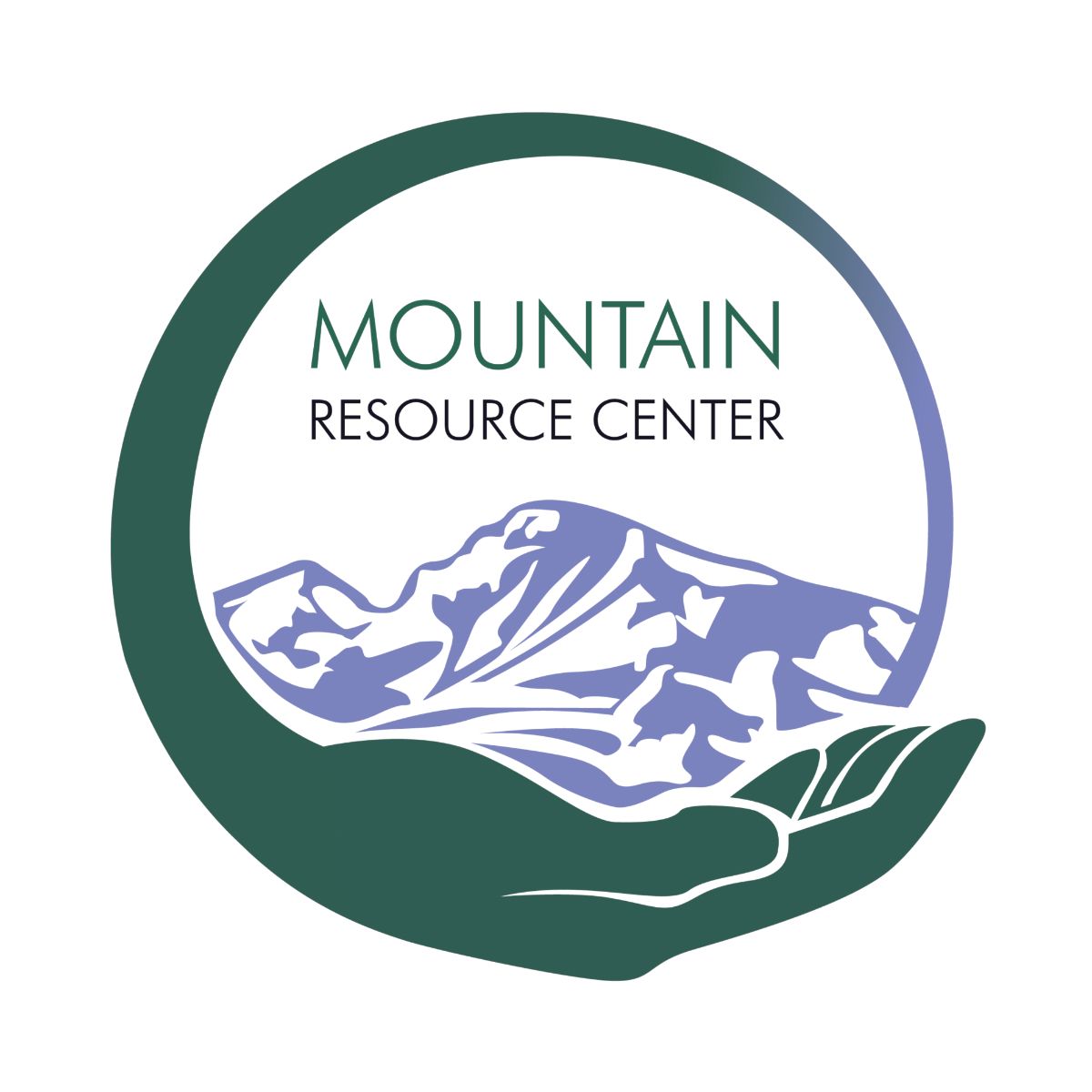 The logo for the mountain resource center shows a hand holding a mountain.