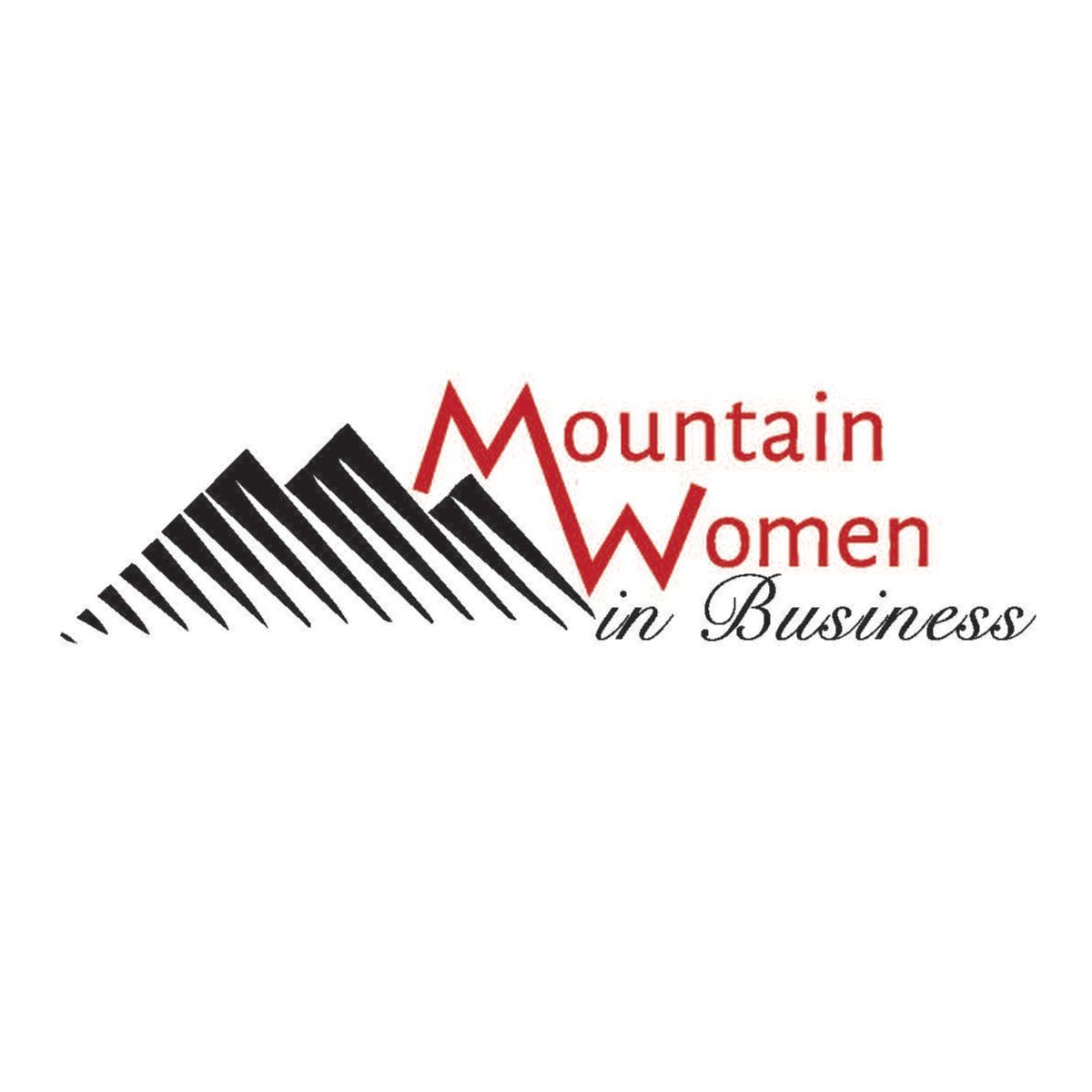 A logo for mountain women in business with a mountain in the background.