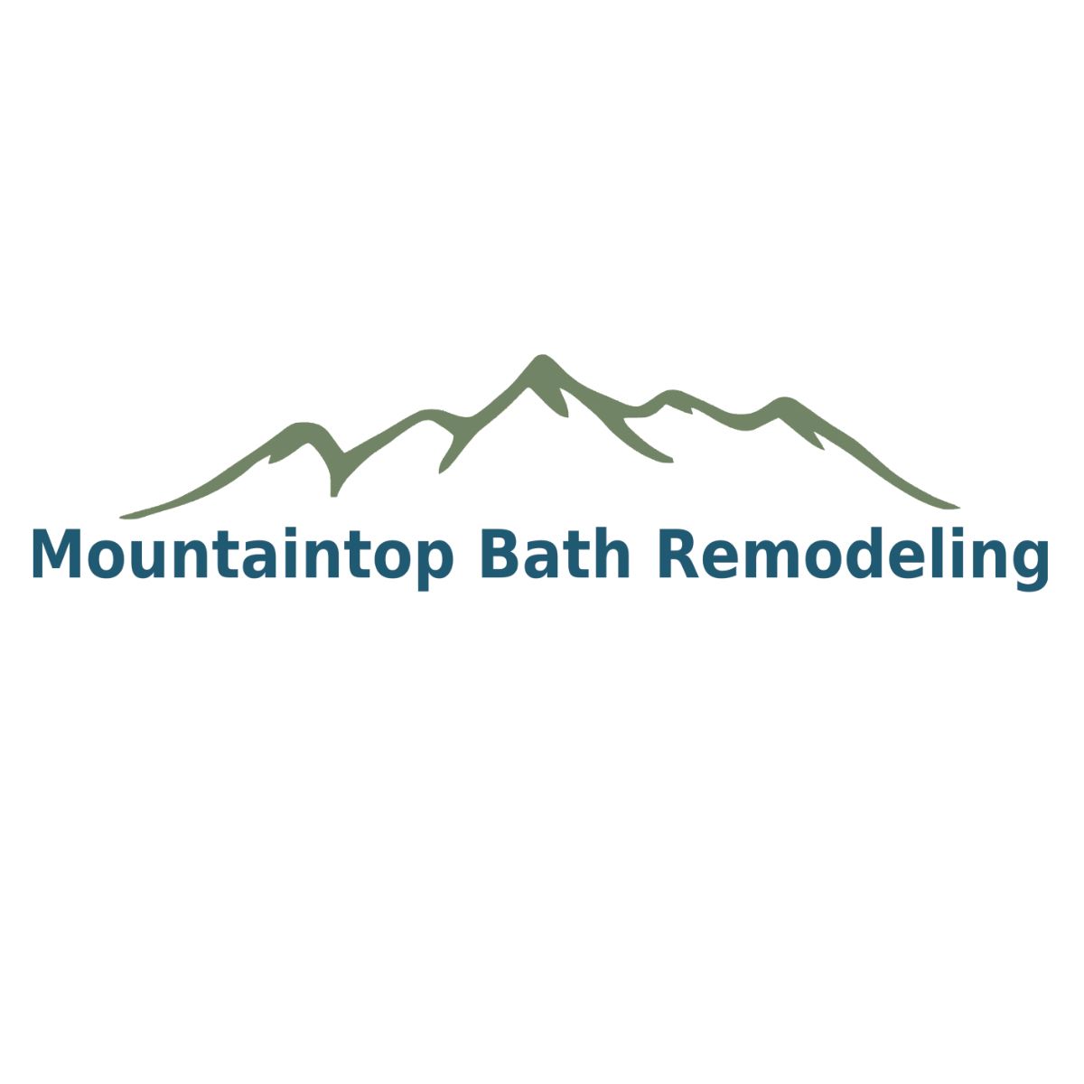 A logo for mountaintop bath remodeling with a mountain in the background