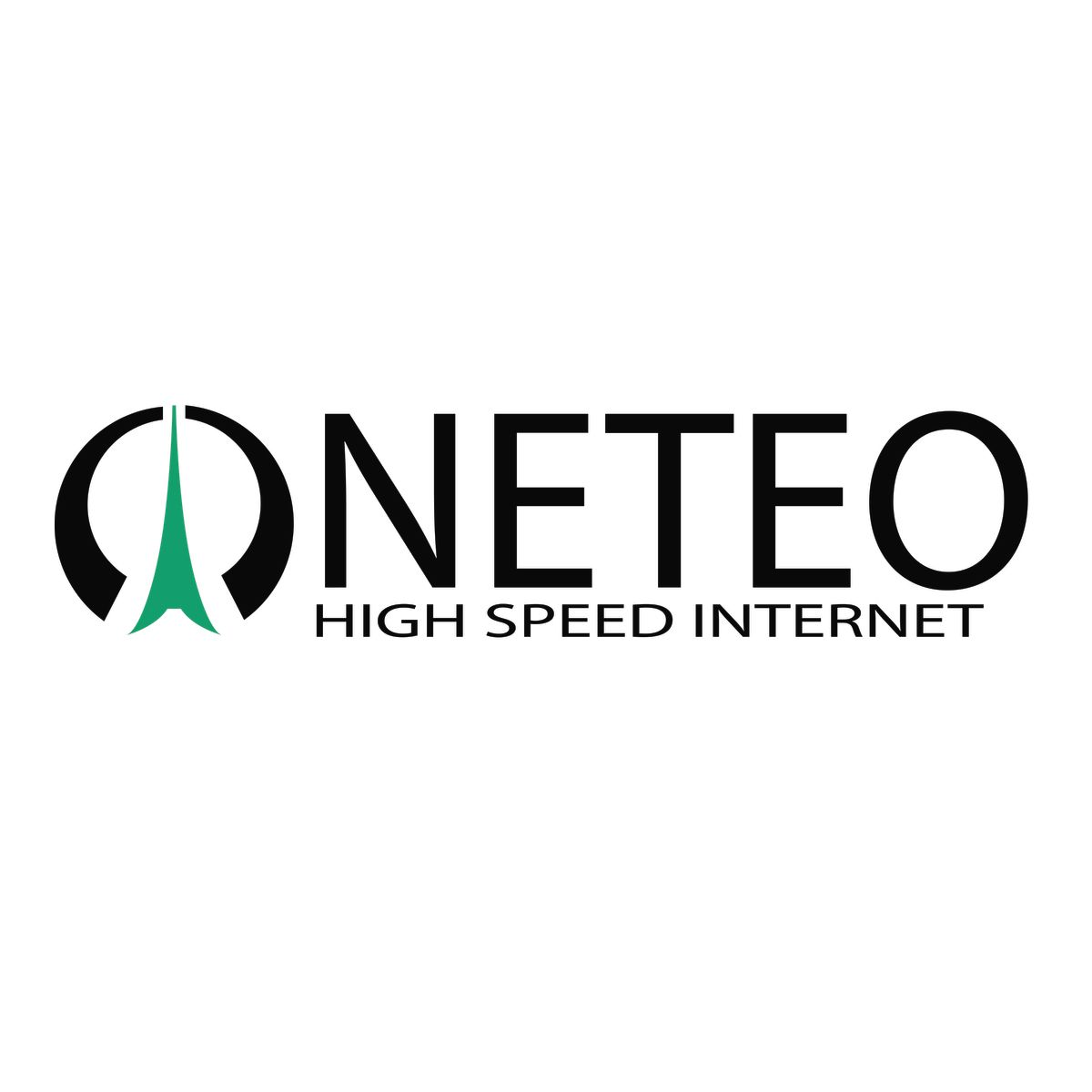 The logo for oneteo high speed internet is black and green.