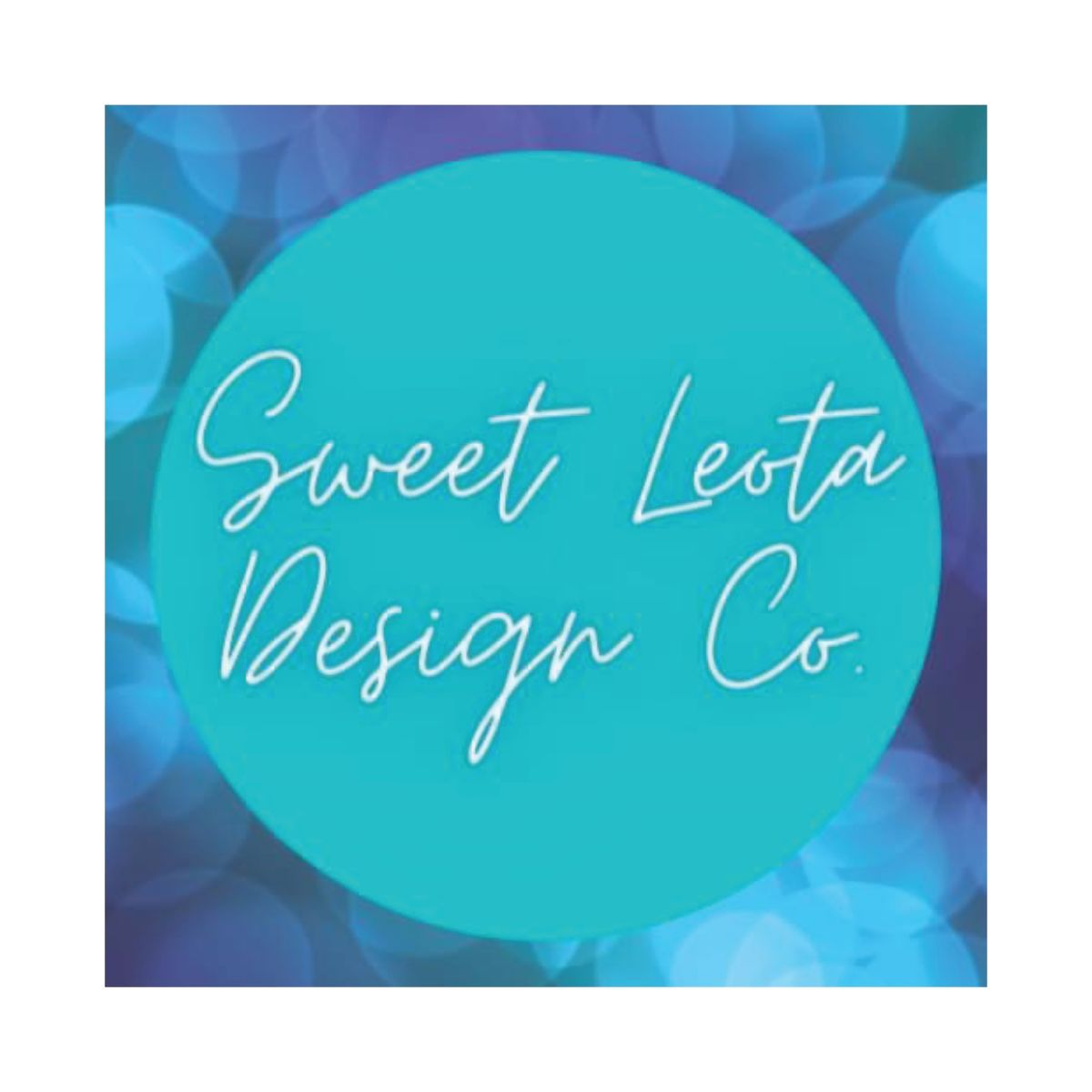 A logo for sweet leota design co. with a blue background